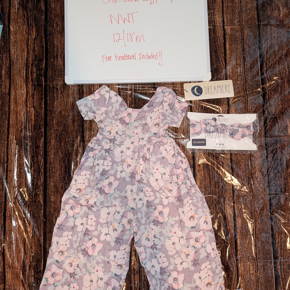 NWT Floral Baby Jumpsuit with Free Headband ($12 Retail)